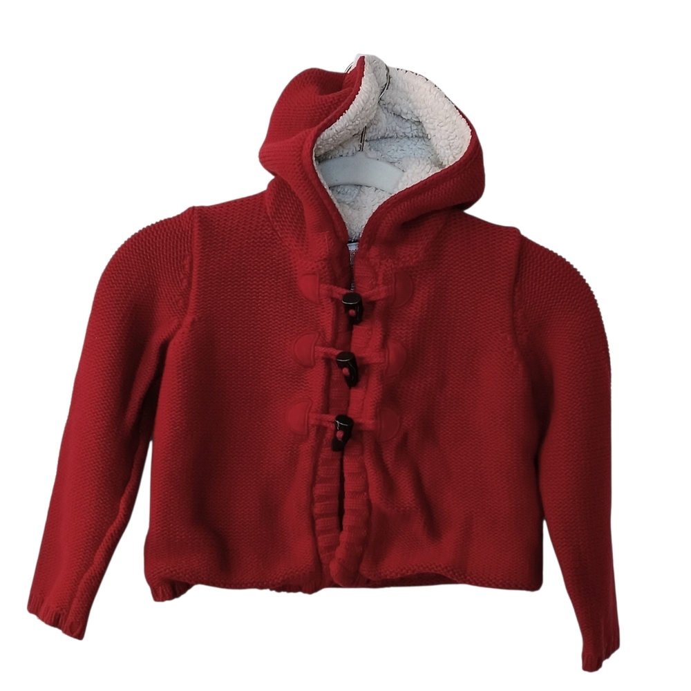Girl's Gymboree Red Long Sleeve Hooded Cardigan Sweater Toggle Buttons Size 4T